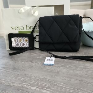 Vera Bradley Black Quilted Crossbody Bag with Bonus Patterned coin/cc Pouch